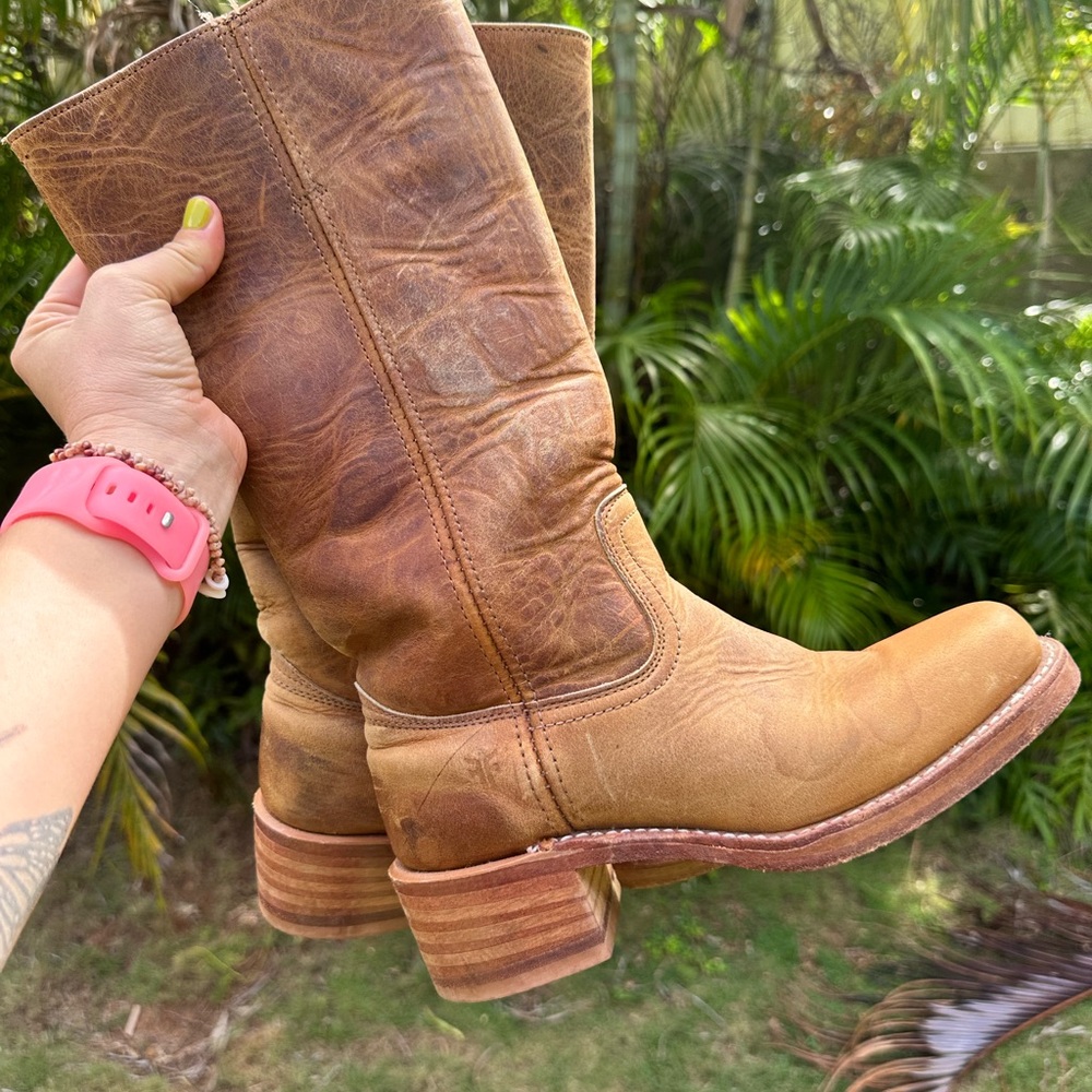 Vintage Frye Campus 14L Tan Leather Heeled Boots